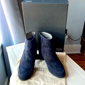 In Box Eileen Fisher Harper Blue Denim Suede Mod Boots